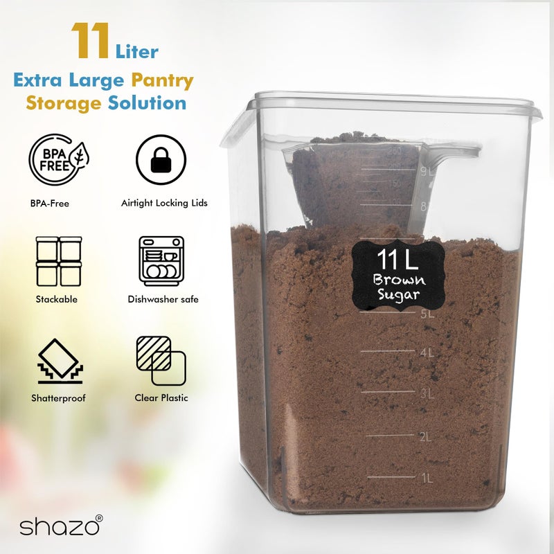 Shazo 2 PC (11L | 372 oz) Flour Sugar Storage Containers with Easy Carry Handle - Plastic Extra Large Food Storage Containers with Lids for Rice Cereal, BPA Free & Airtight Kitchen Pantry Organization - Image 2