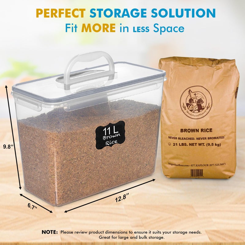 Shazo 2 PC (11L | 372 oz) Flour Sugar Storage Containers with Easy Carry Handle - Plastic Extra Large Food Storage Containers with Lids for Rice Cereal, BPA Free & Airtight Kitchen Pantry Organization - Image 3