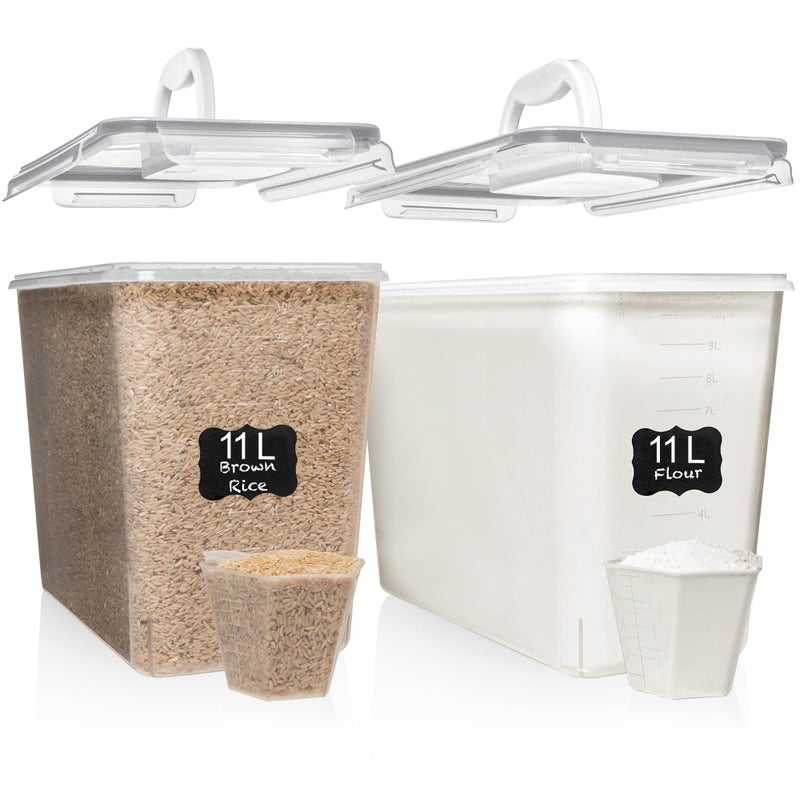 Shazo 2 PC (11L | 372 oz) Flour Sugar Storage Containers with Easy Carry Handle - Plastic Extra Large Food Storage Containers with Lids for Rice Cereal, BPA Free & Airtight Kitchen Pantry Organization - Image 1