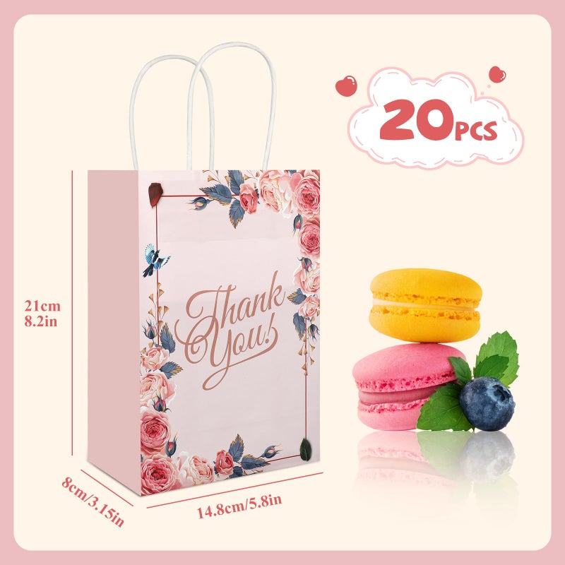 Ethanberg 20Pcs Thank You Gift Bags Floral Design with Handles, 8.2" x 5.8" x 3.15" Thank You Kraft Paper Bags for Business, Boutique, Wedding, Birthday, Party Return Favor - Image 2