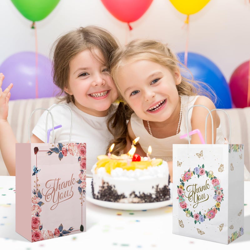 Ethanberg 20Pcs Thank You Gift Bags Floral Design with Handles, 8.2" x 5.8" x 3.15" Thank You Kraft Paper Bags for Business, Boutique, Wedding, Birthday, Party Return Favor - Image 5
