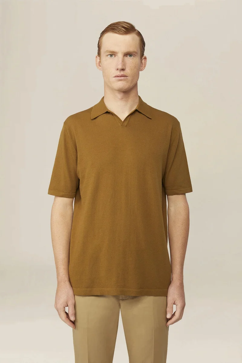 Men's 100% cotton knit polo shirt with Derby collar - Olive Green