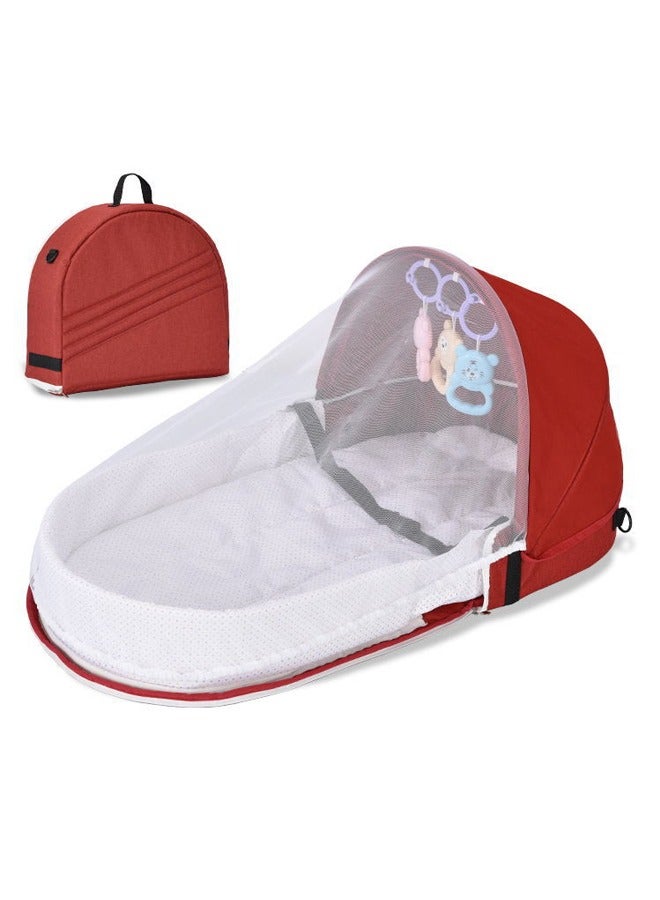 NIBEMINENT Portable Baby Bed Travel Bassinet with Mosquito Net and Awning, Foldable Infant Crib, 0-12 Months Baby Cots 