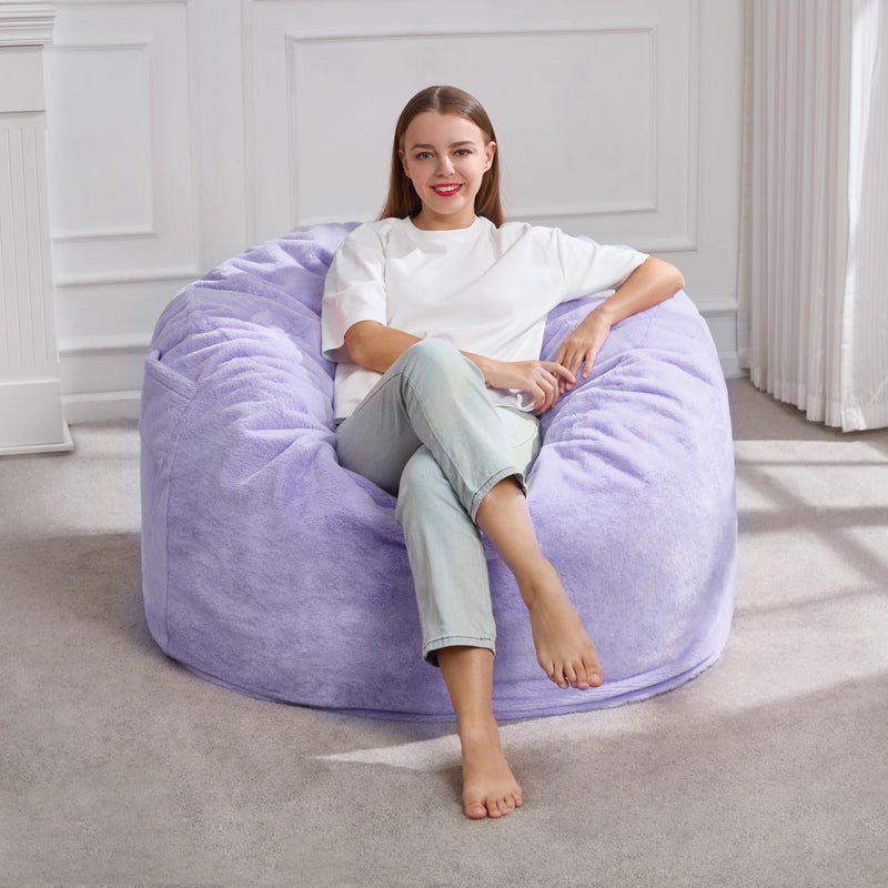 Hobestluk 3FT Bean Bag Chairs for Adults Large Beanbag Chair with Plush Faux Fur Cover Big Bean Bag Chair for Living Room Bedroom Dorm Office -Purple (36â€ x 36â€ x 22â€) - Image 1