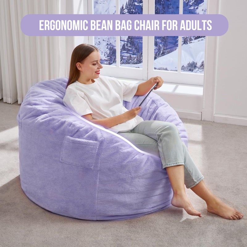 Hobestluk 3FT Bean Bag Chairs for Adults Large Beanbag Chair with Plush Faux Fur Cover Big Bean Bag Chair for Living Room Bedroom Dorm Office -Purple (36â€ x 36â€ x 22â€) - Image 3