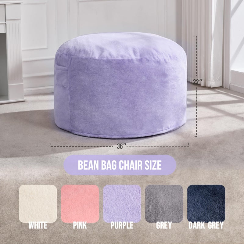 Hobestluk 3FT Bean Bag Chairs for Adults Large Beanbag Chair with Plush Faux Fur Cover Big Bean Bag Chair for Living Room Bedroom Dorm Office -Purple (36â€ x 36â€ x 22â€) - Image 2