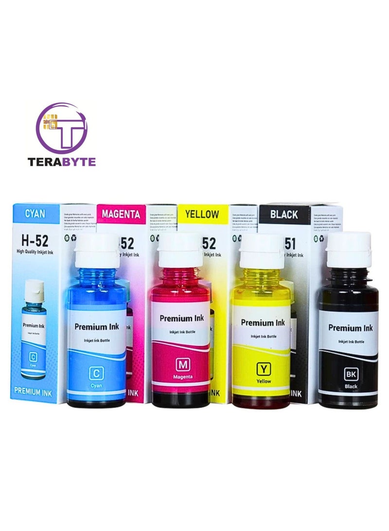 Terabyte طقم إعادة تعبئة حبر GT52 متوافق مع طابعة HP DeskJet Smart GT Tank (4 عبوات)