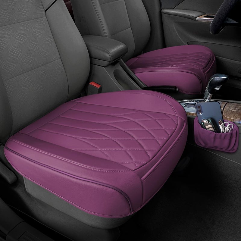 2 Pack Leather Front Car Seat Cover Bottom Car Seat Universal AntiSlip Driver Car Seat Protectors with Storage Pocket Waterproof Bottom Auto Seat Cushion Pad Mat for Most VehiclesPurple