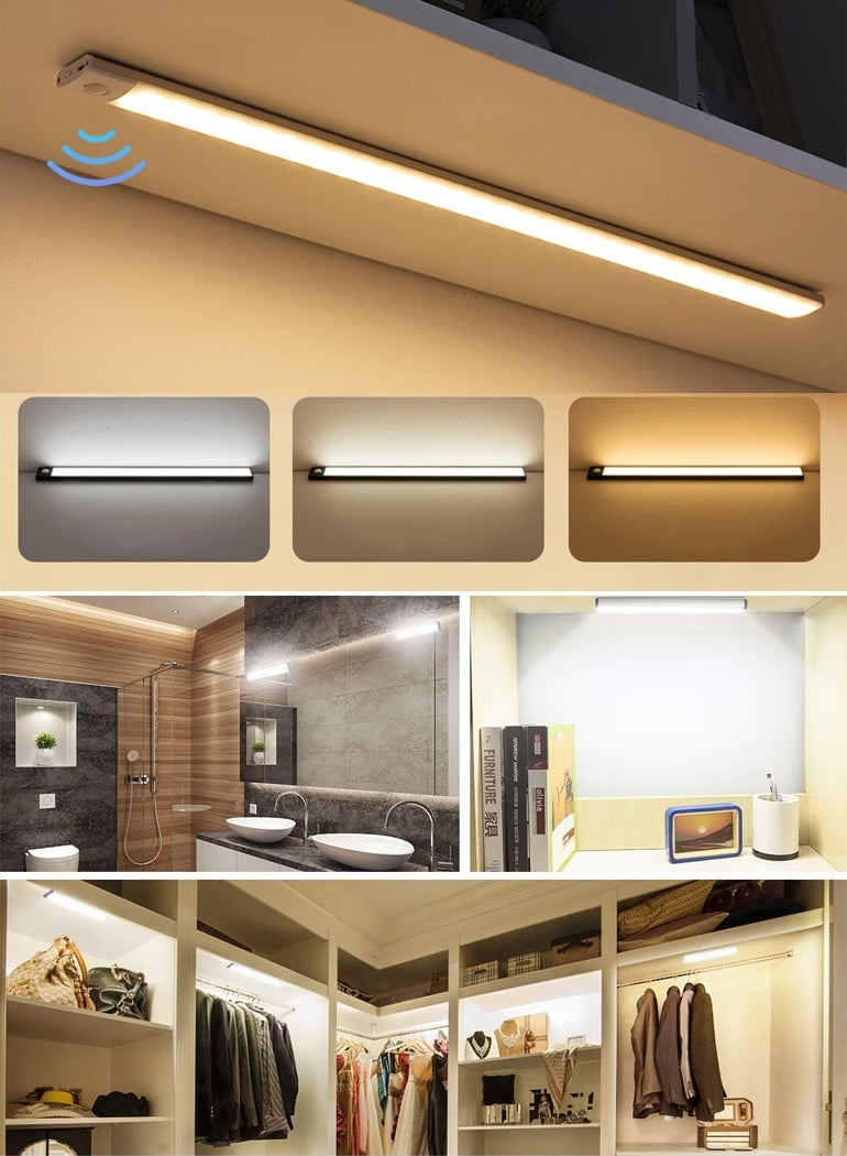 كيبانج أضواء خزانة مستشعر الحركة ، 3 ألوان يعتم LED قابلة لإعادة الشحن تحت ضوء الليل للخزانة ، ضوء خزانة مغناطيسي نحيف ، ضوء لاسلكي للمطبخ ، الدرج ، خزانة الملابس ، الحمام ، ضوء الدراسة - Image 1