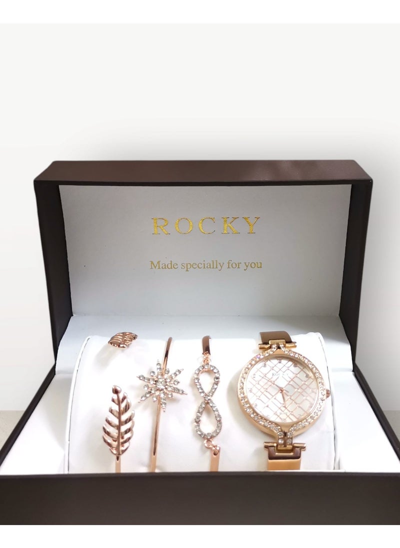 Rocky - Women's set by Rocky brand consisting of a watch and a set of stainless steel bracelets - Image 1