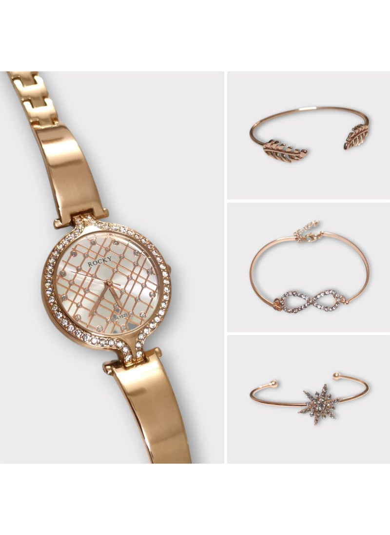 Rocky - Women's set by Rocky brand consisting of a watch and a set of stainless steel bracelets - Image 1