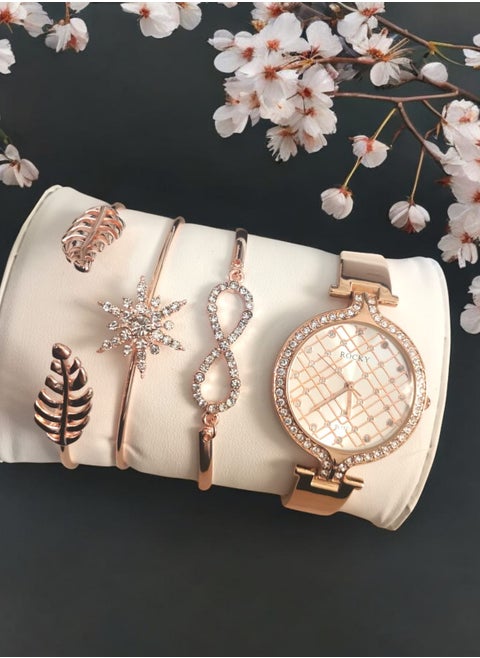 Women's set by Rocky brand consisting of a watch and a set of stainless steel bracelets
