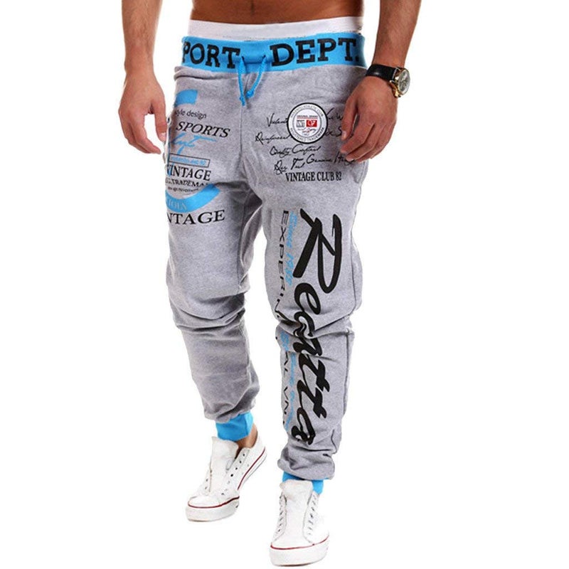 COTTORY Men's Hiphop Dance Jogger Sweatpants Trousers Blue Grey Medium - Image 4