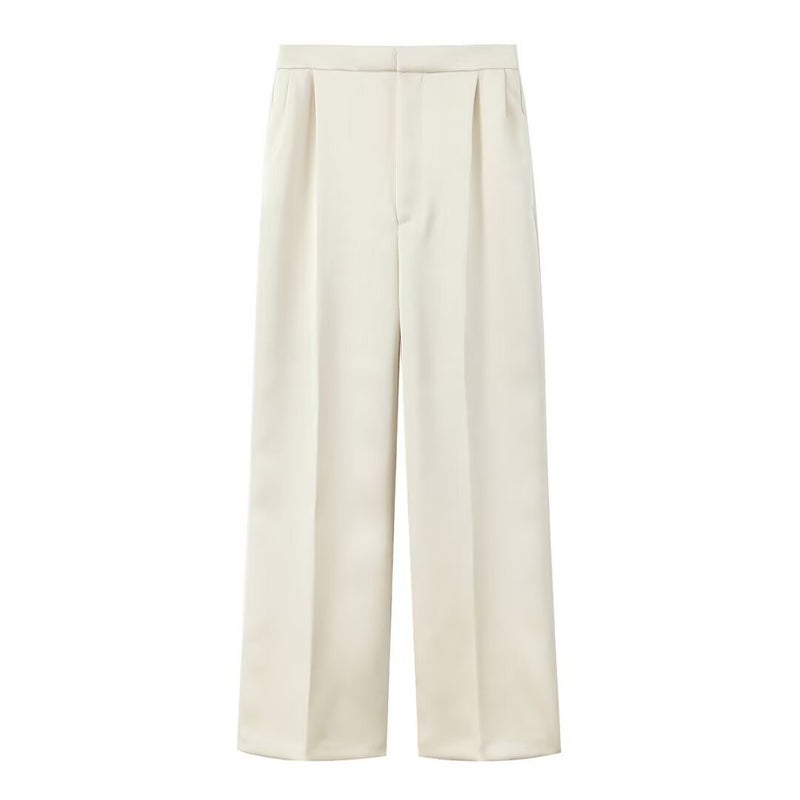 ZA cross-border womens clothing wholesale silk satin texture suit jacket wide leg pants commuter suit 9561925 9353925 Trousers - Image 1