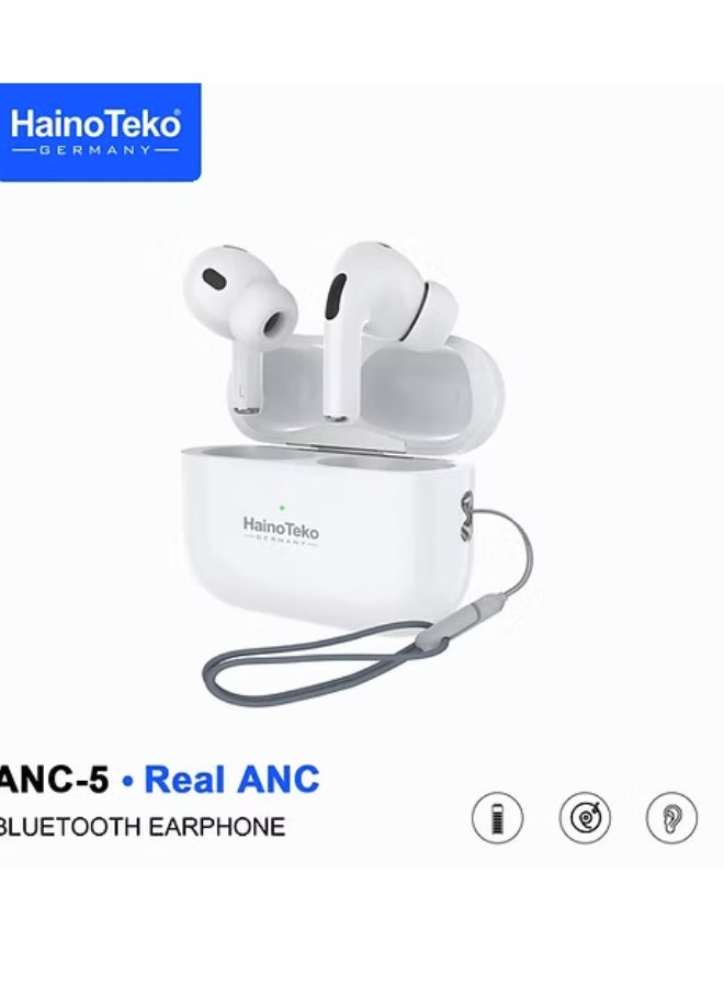 Haino Teko HainoTeko ANC-5 Bluetooth Earphones with Active Noise Cancellation Enhanced Bass Music Clear Microphone and Touch Controls Compatble With Android Mobiles, iPhones and Tablets - Image 1