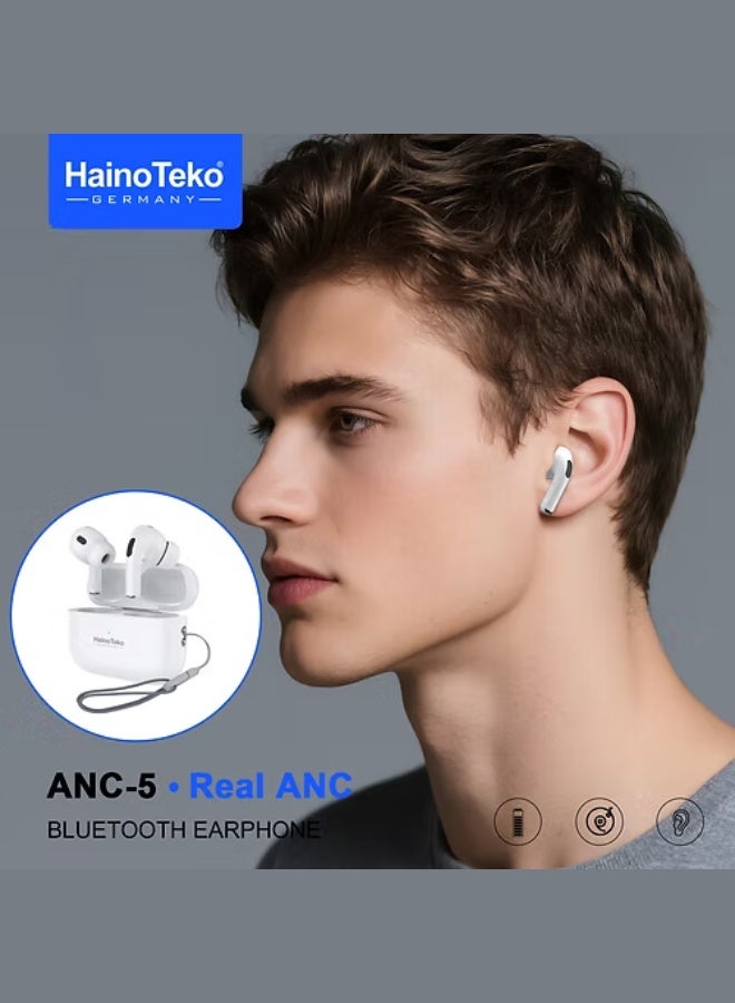 Haino Teko HainoTeko ANC-5 Bluetooth Earphones with Active Noise Cancellation Enhanced Bass Music Clear Microphone and Touch Controls Compatble With Android Mobiles, iPhones and Tablets - Image 2