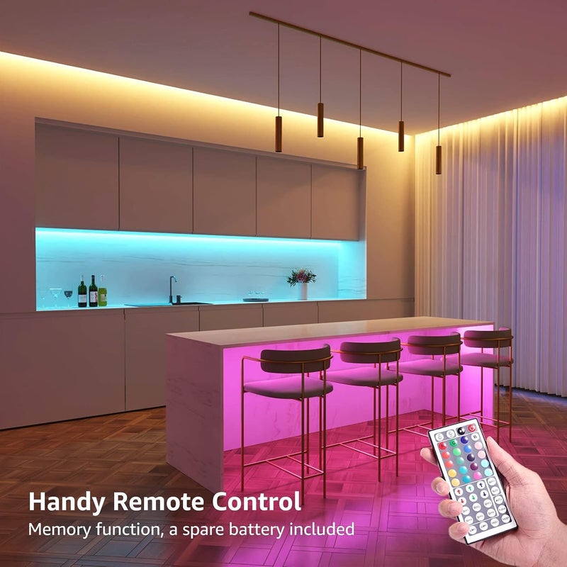 لايتنغ إيفر أضواء شريط LED من ليبرو بطول 15 مترًا (2 × 7.5 متر)، شريط LED متغير الألوان RGB مع جهاز تحكم عن بعد بـ 44 زرًا وقابس طاقة 12 فولت، أضواء LED لاصقة لديكور غرفة النوم والمنزل (450 مصباح LED ساطع من نوع 5050) - Image 3