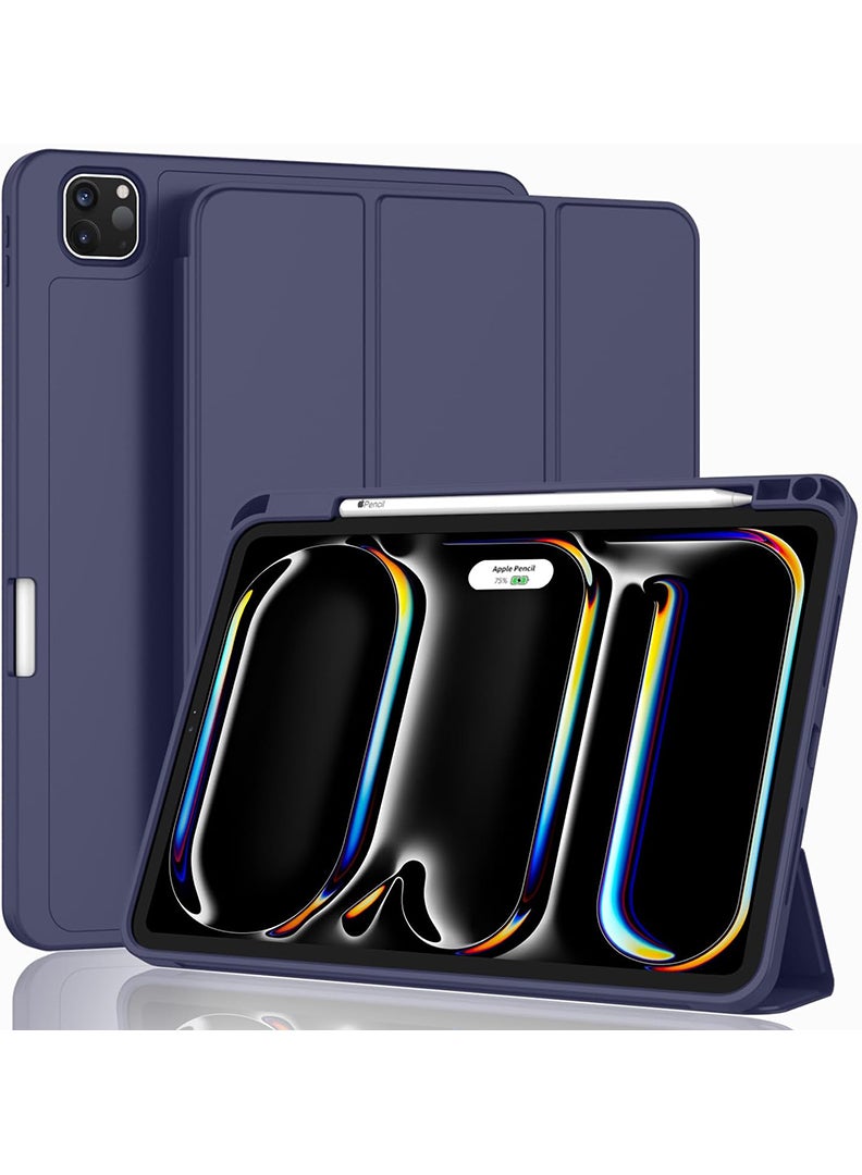 Theodor iPad Pro 11 Inch M4 2024 Case (5th Gen) with Pencil Holder, Smart iPad Case With Pencil Holder Slim Tablet Cover with Soft TPU Back, Auto Wake/Sleep Navy  - Image 1
