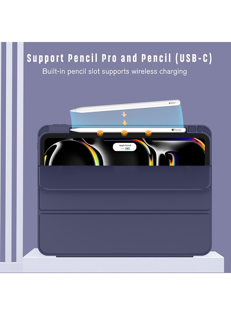 Theodor iPad Pro 11 Inch M4 2024 Case (5th Gen) with Pencil Holder, Smart iPad Case With Pencil Holder Slim Tablet Cover with Soft TPU Back, Auto Wake/Sleep Navy  - Image 5