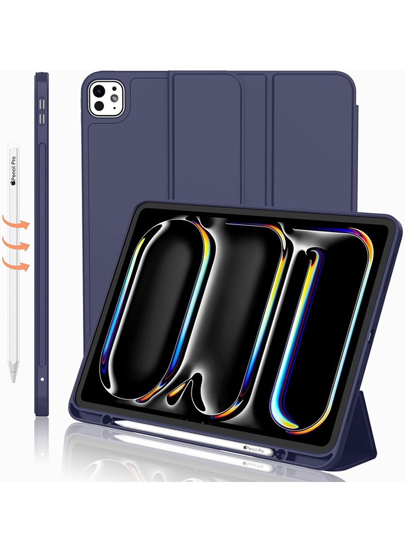 Theodor Slim Smart Case for iPad Pro 11 Inch M5 2025/ M4 2024, Smart Cover iPad Pro 11 Inch– Lightweight Protective Cover with Pencil Holder, Auto Sleep/Wake, Soft TPU Back – Navy