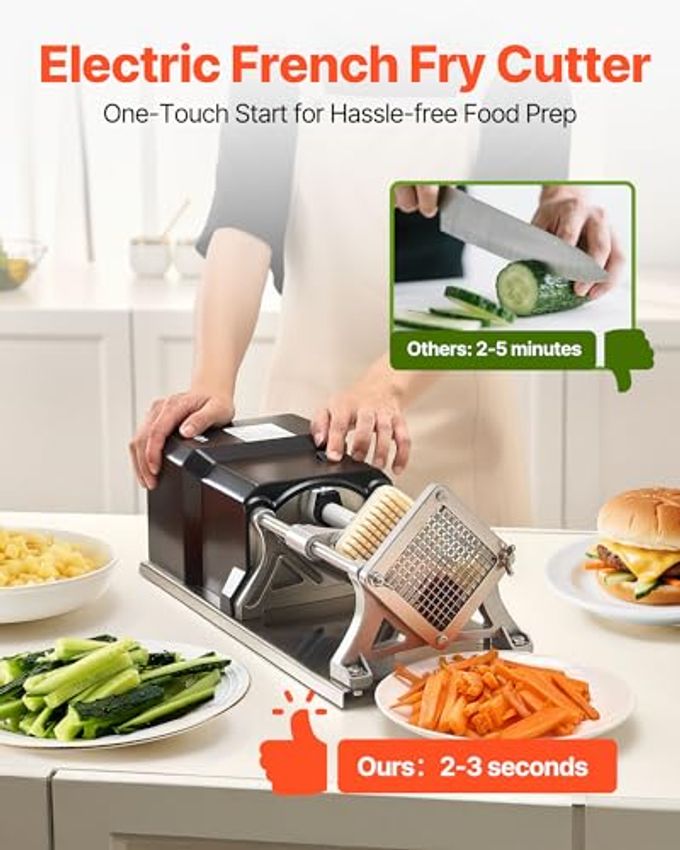 VEVOR Commercial French Fry Cutter, Stainless Steel Vegetable Fruit Chopper with 3 Replacement Blades 1/2-Inch 3/8-Inch 1/4-Inch, Electric Potato Slicer Dicer for Restaurants & Home Kitchen - Image 5