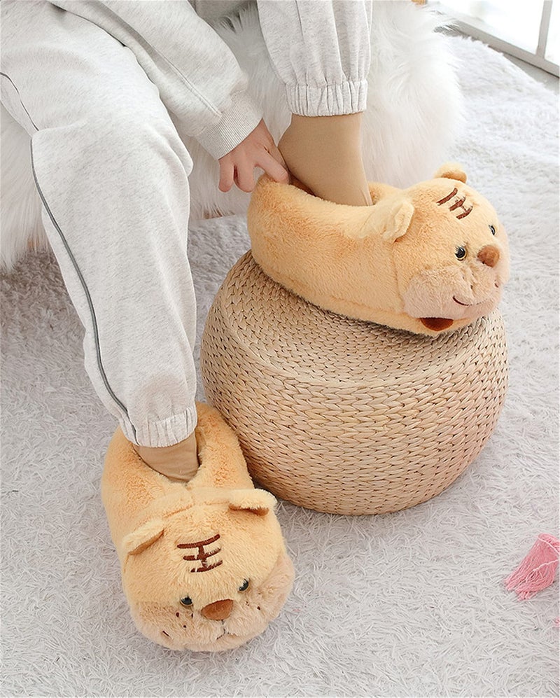 YILANLAN Women's Cute Pig Cartoon Animal Warm Winter Home Furry Slippers (5.5/11, Brown, numeric 5 point 5) - Image 3