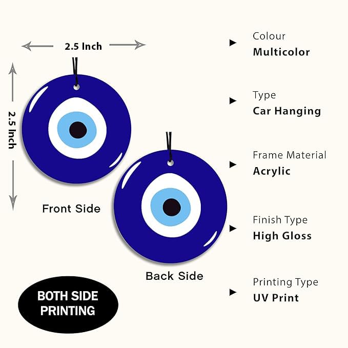 DECOCRU Acrylic Evil Eye Car Hanging | Nazar Battu for Rear View Mirror | Decorative Car Charm Evil Eye Hanging Ornament Amulet for Car, Home and Office for Protection and Blessing (Multicolour) - Image 4