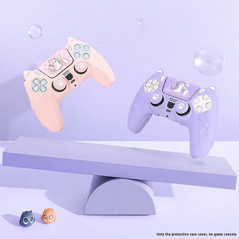 Soft Cat Ear Cover for PS5 Controller Green with Sticker and Thumbstick Caps - Image 5