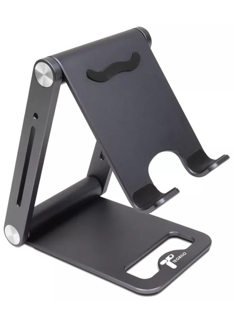 TEGRILO Foldable Phone Holder Adjustable Aluminum Mobile Stand for iPhone 14/14 Pro Max SE 3/ 13 Mini/13 Pro Max 12 Mini/12 Pro Max/11 XS XR 8 Galaxy S22 S21 S20 and more (Black) - Image 1