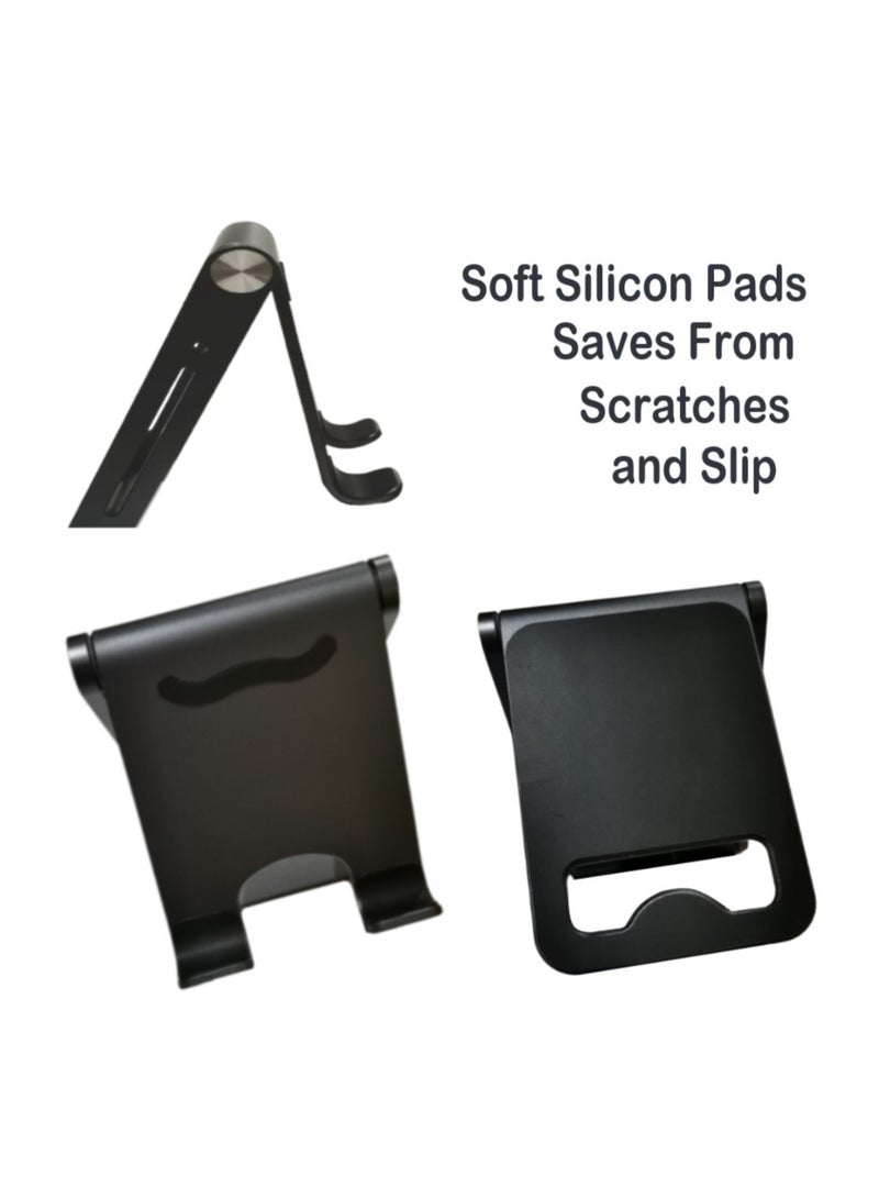 TEGRILO Foldable Phone Holder Adjustable Aluminum Mobile Stand for iPhone 14/14 Pro Max SE 3/ 13 Mini/13 Pro Max 12 Mini/12 Pro Max/11 XS XR 8 Galaxy S22 S21 S20 and more (Black) - Image 3