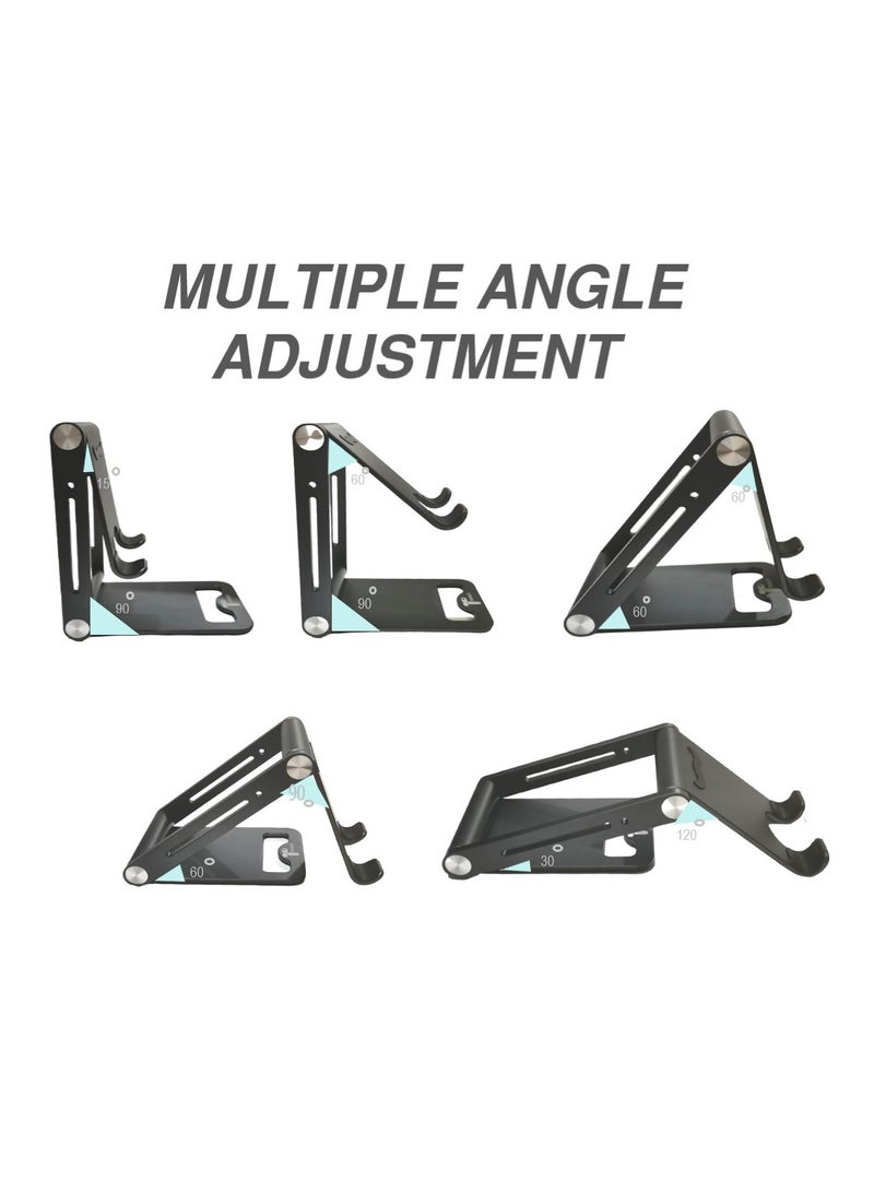 TEGRILO Foldable Phone Holder Adjustable Aluminum Mobile Stand for iPhone 14/14 Pro Max SE 3/ 13 Mini/13 Pro Max 12 Mini/12 Pro Max/11 XS XR 8 Galaxy S22 S21 S20 and more (Black) - Image 4