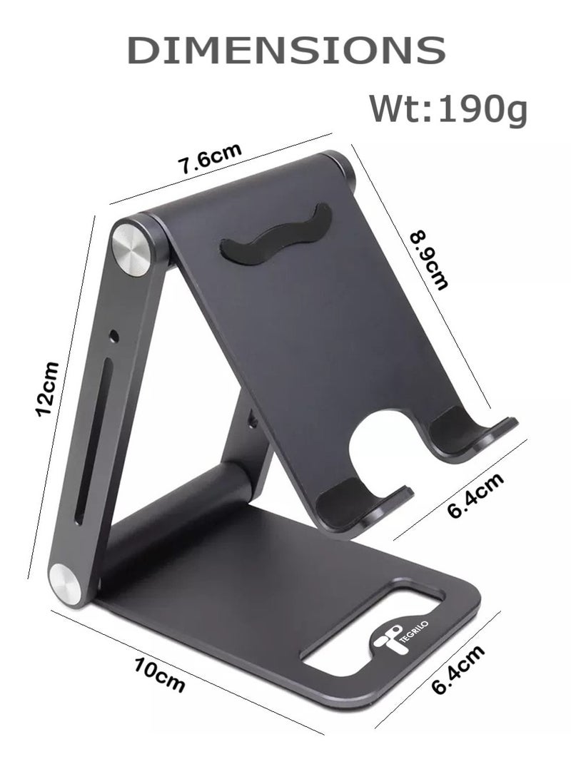 TEGRILO Foldable Phone Holder Adjustable Aluminum Mobile Stand for iPhone 14/14 Pro Max SE 3/ 13 Mini/13 Pro Max 12 Mini/12 Pro Max/11 XS XR 8 Galaxy S22 S21 S20 and more (Black) - Image 2