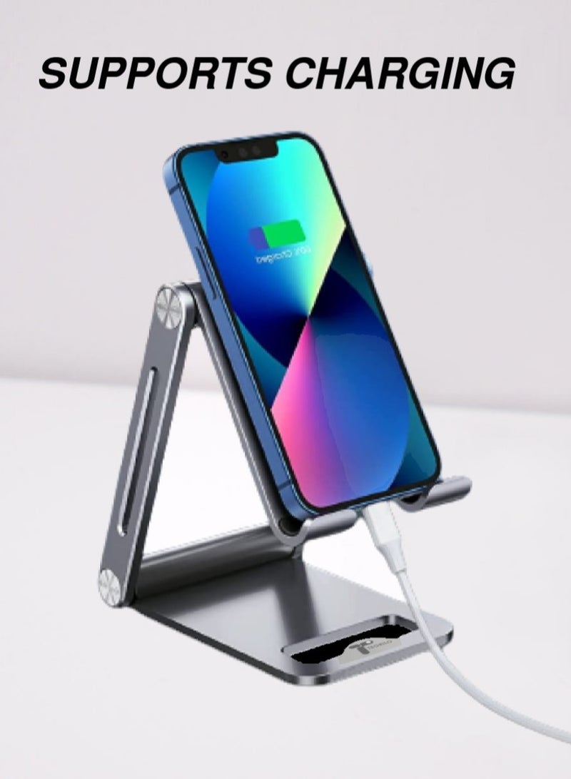 TEGRILO Foldable Phone Holder Adjustable Aluminum Mobile Stand for iPhone 14/14 Pro Max SE 3/ 13 Mini/13 Pro Max 12 Mini/12 Pro Max/11 XS XR 8 Galaxy S22 S21 S20 and more (Black) - Image 5