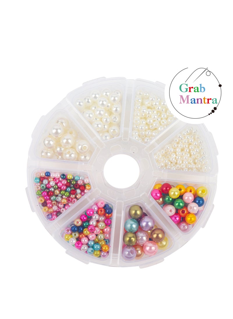 Grab Mantra 1150 Pieces Round Pearl Satin Glossy Beads For Bracelets Earrings Necklaces And DIY Crafts (Multi Off-white)  - Image 2