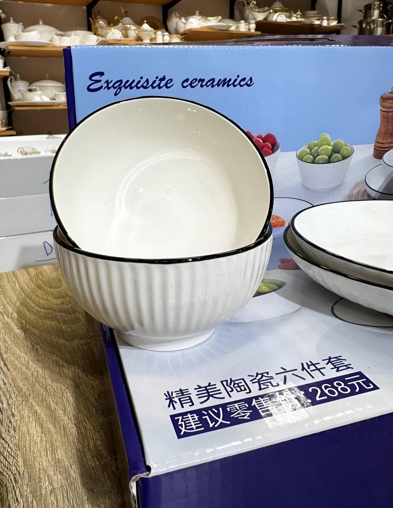 Breakfast kit-6-piece polygonal porcelain kit for aesthetic serving, safe to use in microwave and dishwasher, contains a bowl and a flat dish with a high-end serving tray - Image 2
