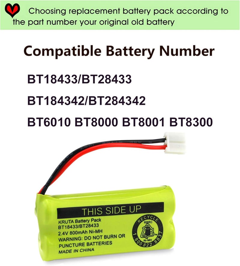 Kruta BT18433/BT28433 BT184342 BT284342 BT1011 BT-1011 800mAh 2.4V Replacement Cordless Phone Battery Compatible with CS6209 CS6219 CS6229 DS6151 89-1330-01-00 CPH-515D - Image 5