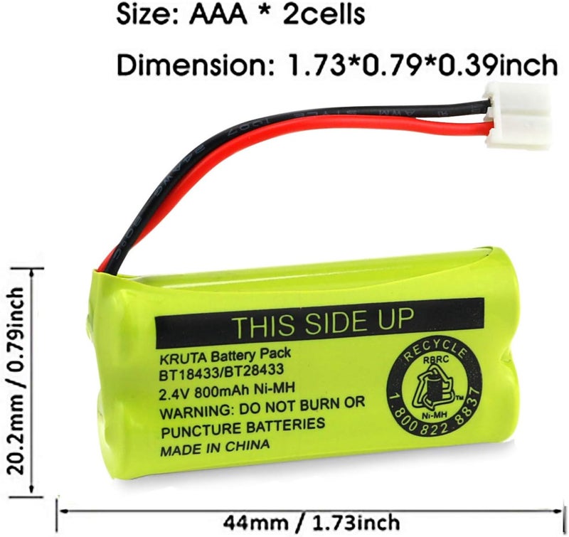 Kruta BT18433/BT28433 BT184342 BT284342 BT1011 BT-1011 800mAh 2.4V Replacement Cordless Phone Battery Compatible with CS6209 CS6219 CS6229 DS6151 89-1330-01-00 CPH-515D - Image 3