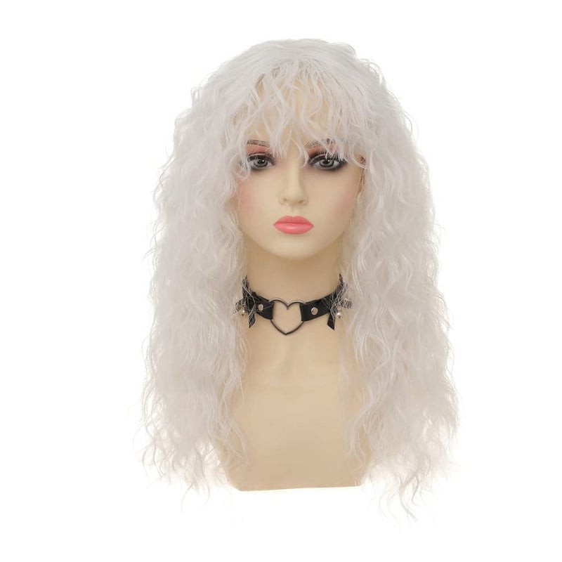 Dai Cloud White Wigs with Bangs for Women Long Curly Wavy Soft Cosplay Halloween Costume Anime Wig - Image 2