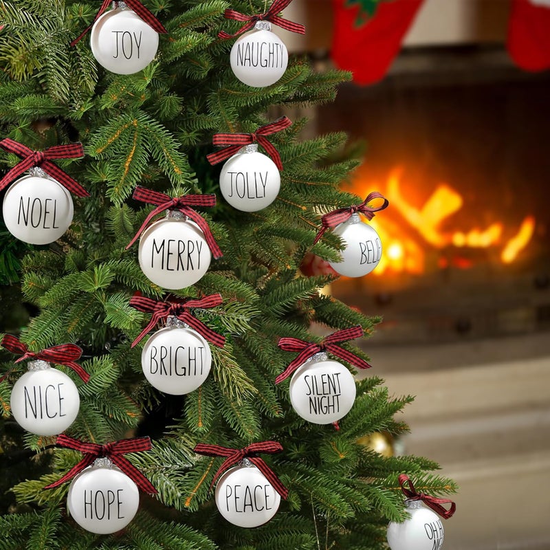 ORIENTAL CHERRY Christmas Ornaments - Set of 12 Shatterproof White Bulbs Adorned with Buffalo Plaid Bows - Rustic Farmhouse Christmas Tree Decorations for Xmas Tree Decor - Image 2