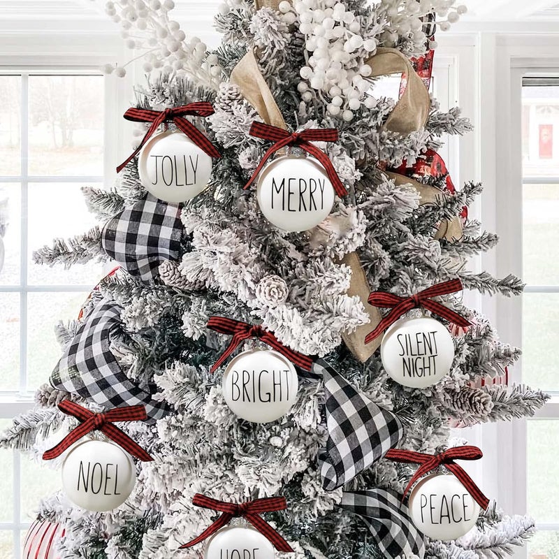 ORIENTAL CHERRY Christmas Ornaments - Set of 12 Shatterproof White Bulbs Adorned with Buffalo Plaid Bows - Rustic Farmhouse Christmas Tree Decorations for Xmas Tree Decor - Image 3