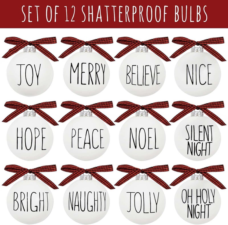 ORIENTAL CHERRY Christmas Ornaments - Set of 12 Shatterproof White Bulbs Adorned with Buffalo Plaid Bows - Rustic Farmhouse Christmas Tree Decorations for Xmas Tree Decor - Image 4