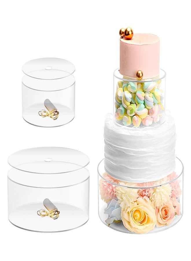 Choowin 2 Pcs Acrylic Cake Stand with Lid Fillable Cake Stand Floating Clear Cake Stand Cake Riser Cake Tier Round Cake Stand Birthday Wedding Cake Stand Cylinder Stand for Party(10 inch,6 inch) - Image 1