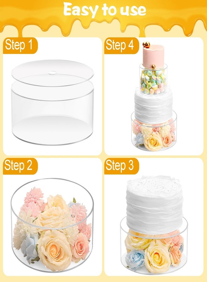 Choowin 2 Pcs Acrylic Cake Stand with Lid Fillable Cake Stand Floating Clear Cake Stand Cake Riser Cake Tier Round Cake Stand Birthday Wedding Cake Stand Cylinder Stand for Party(10 inch,6 inch) - Image 3