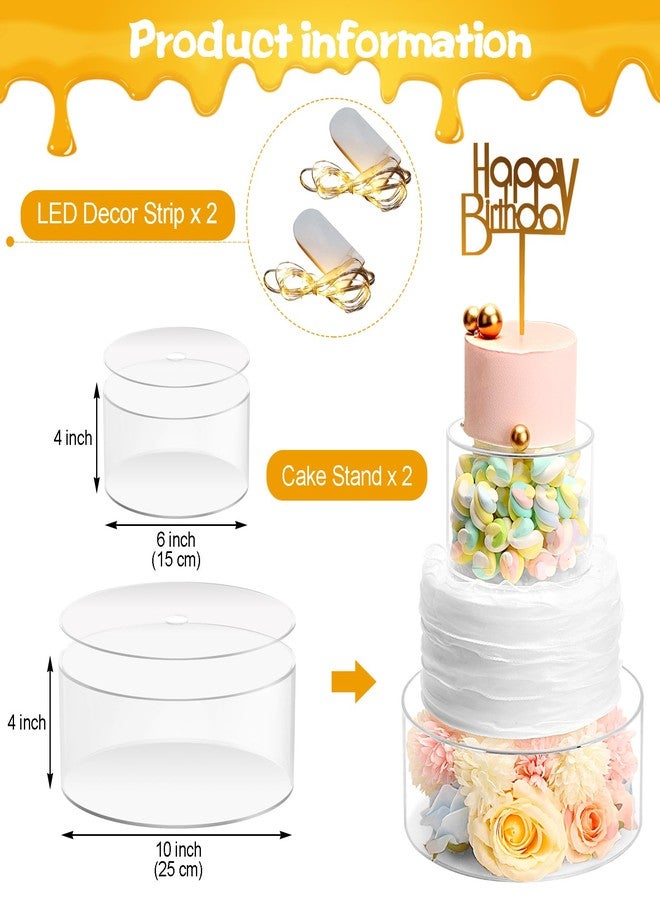 Choowin 2 Pcs Acrylic Cake Stand with Lid Fillable Cake Stand Floating Clear Cake Stand Cake Riser Cake Tier Round Cake Stand Birthday Wedding Cake Stand Cylinder Stand for Party(10 inch,6 inch) - Image 2