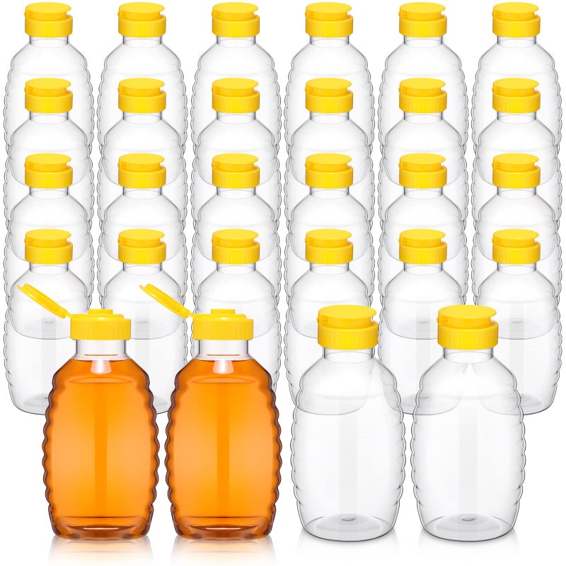 24 Pcs Clear Plastic Honey Bottles Plastic Skep Style Jar Honey Squeeze Bottle Empty Refillable Honey Dispenser with Flip Top Lids Leak Proof Honey Containers Holders for Storing and Dispensing 16oz