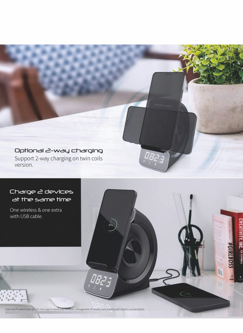 Excefore - Bluetooth Speaker with Wireless Charger Stand Alarm Clock FM Radio HiFi Sound Quality Stereo Sound Wireless and Wired Charging Simultaneously for iPhone and Android Phone - Image 1