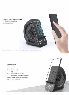 Excefore Bluetooth Speaker with Wireless Charger Stand Alarm Clock FM Radio HiFi Sound Quality Stereo Sound Wireless and Wired Charging Simultaneously for iPhone and Android Phone  - Image 3