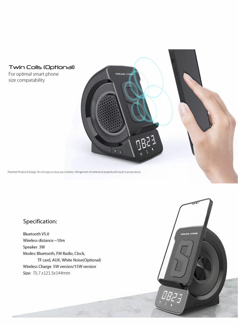 Excefore - Bluetooth Speaker with Wireless Charger Stand Alarm Clock FM Radio HiFi Sound Quality Stereo Sound Wireless and Wired Charging Simultaneously for iPhone and Android Phone - Image 1