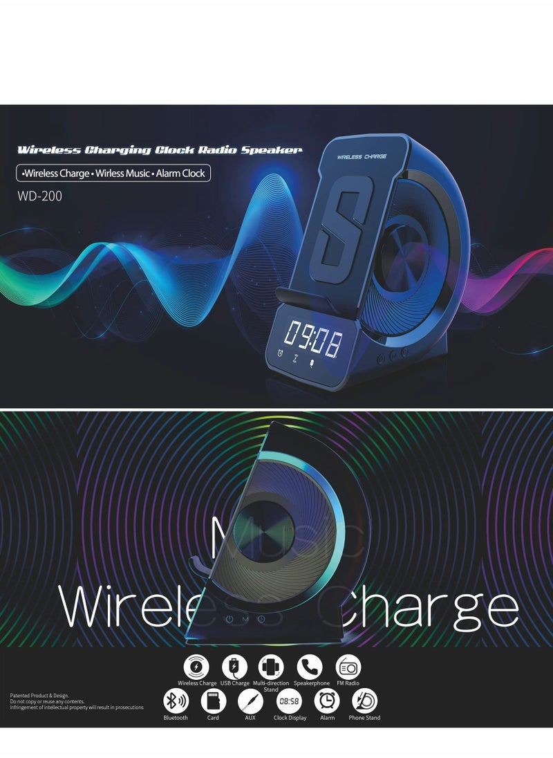 Excefore - Bluetooth Speaker with Wireless Charger Stand Alarm Clock FM Radio HiFi Sound Quality Stereo Sound Wireless and Wired Charging Simultaneously for iPhone and Android Phone - Image 1