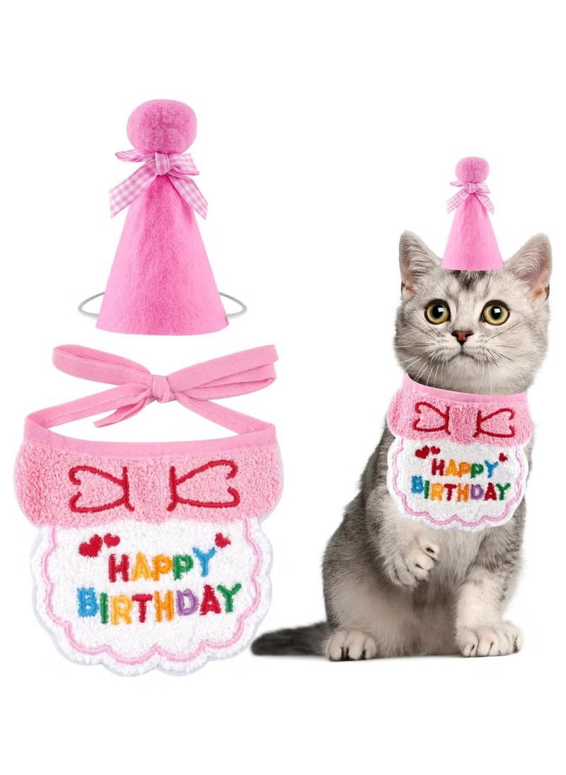 NajmStyle Birthday Hat Scarf Set for Pet Puppy Cats, Princess Cat Costumes for Cats, Cute Lace Bandanas for Cats, Pet Birthday Party Decorations Set  - Image 1